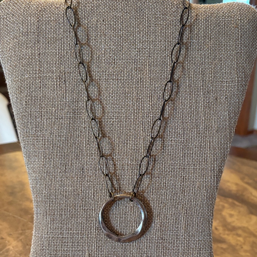 Circle Pendant Antiqued Two-Tone Chain Necklace by Inspired Designs US handmade